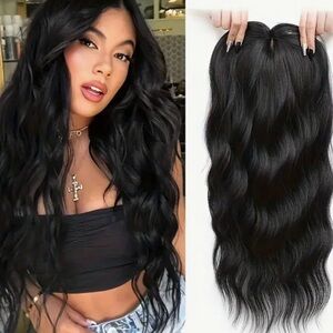 NEW 22” OFF BLACK WAVY SYNTHETIC HAIR TOPPER NICE!!
